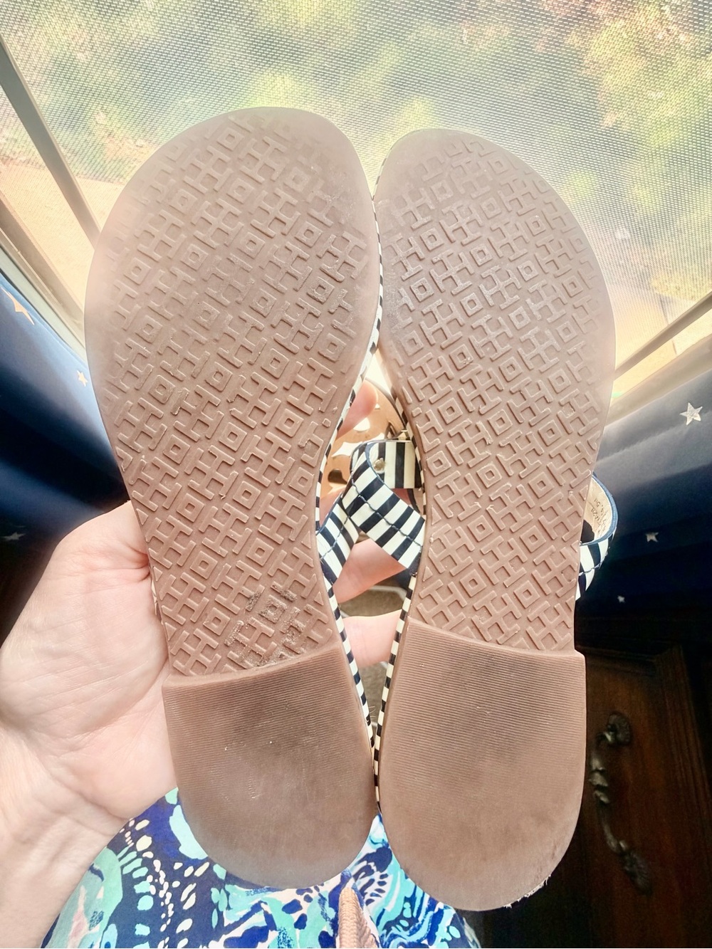 Tory Burch Navy and Cream Striped Jelly Sandals, Excellent Used Condition - Picture 5 of 5